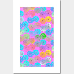 Graphic Spiraling Circles on Pink Double Vertical Posters and Art